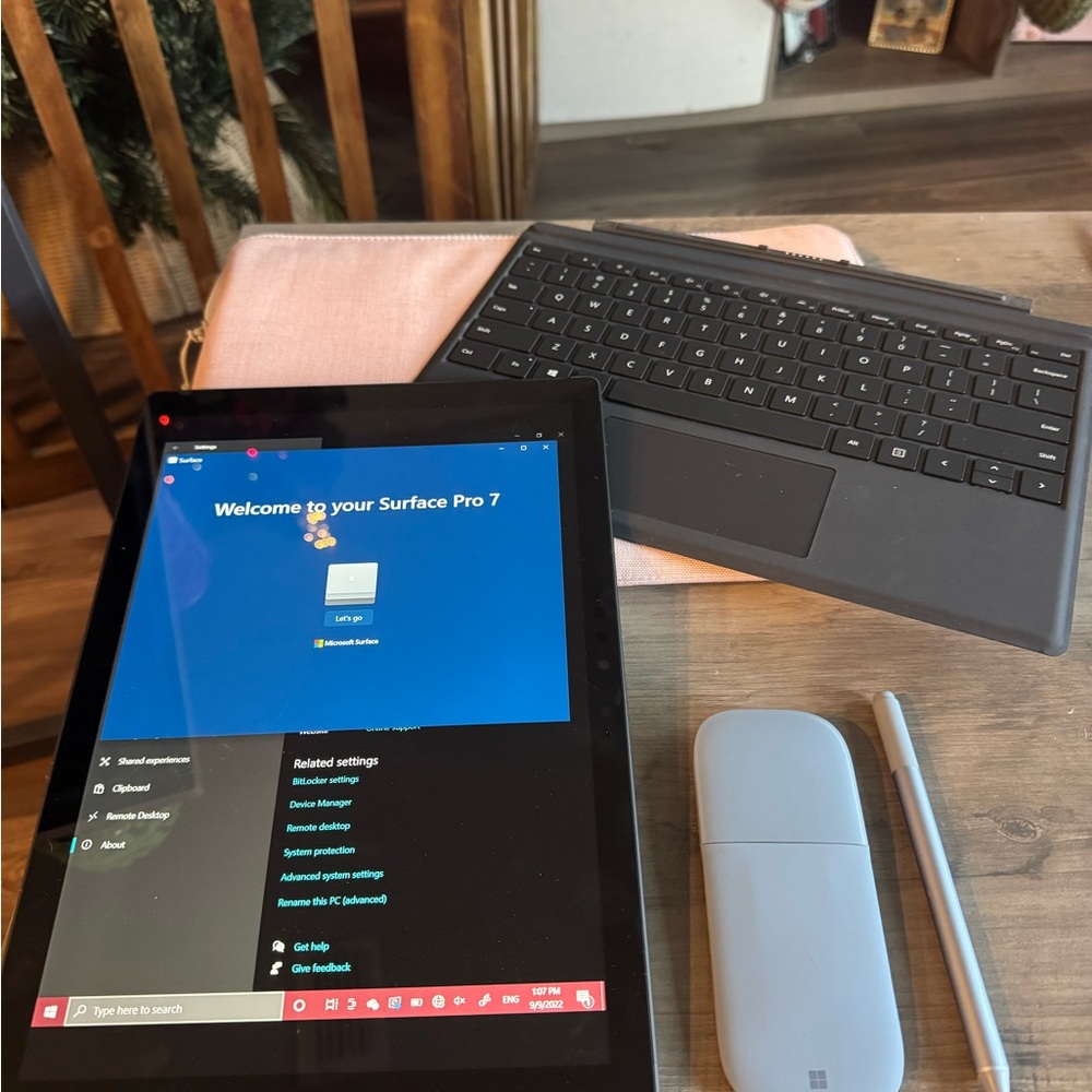 Microsoft Surface Pro 7 with Black Keyboard and Gray Pen